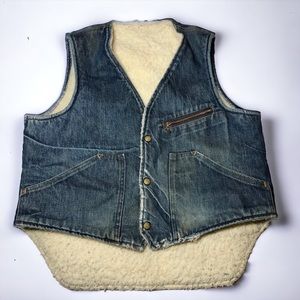 70s Denim Sherpa-Lined Vest - Trucker Stule Carter’s Work Wear Men’s Vintage